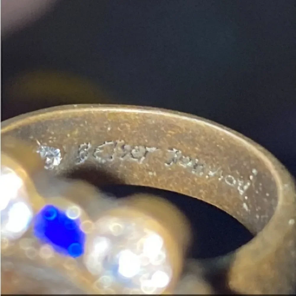 Betsey Johnson In The Navy Khaki Green Olive & Blue Crystal Heart Ring Size7 EUC